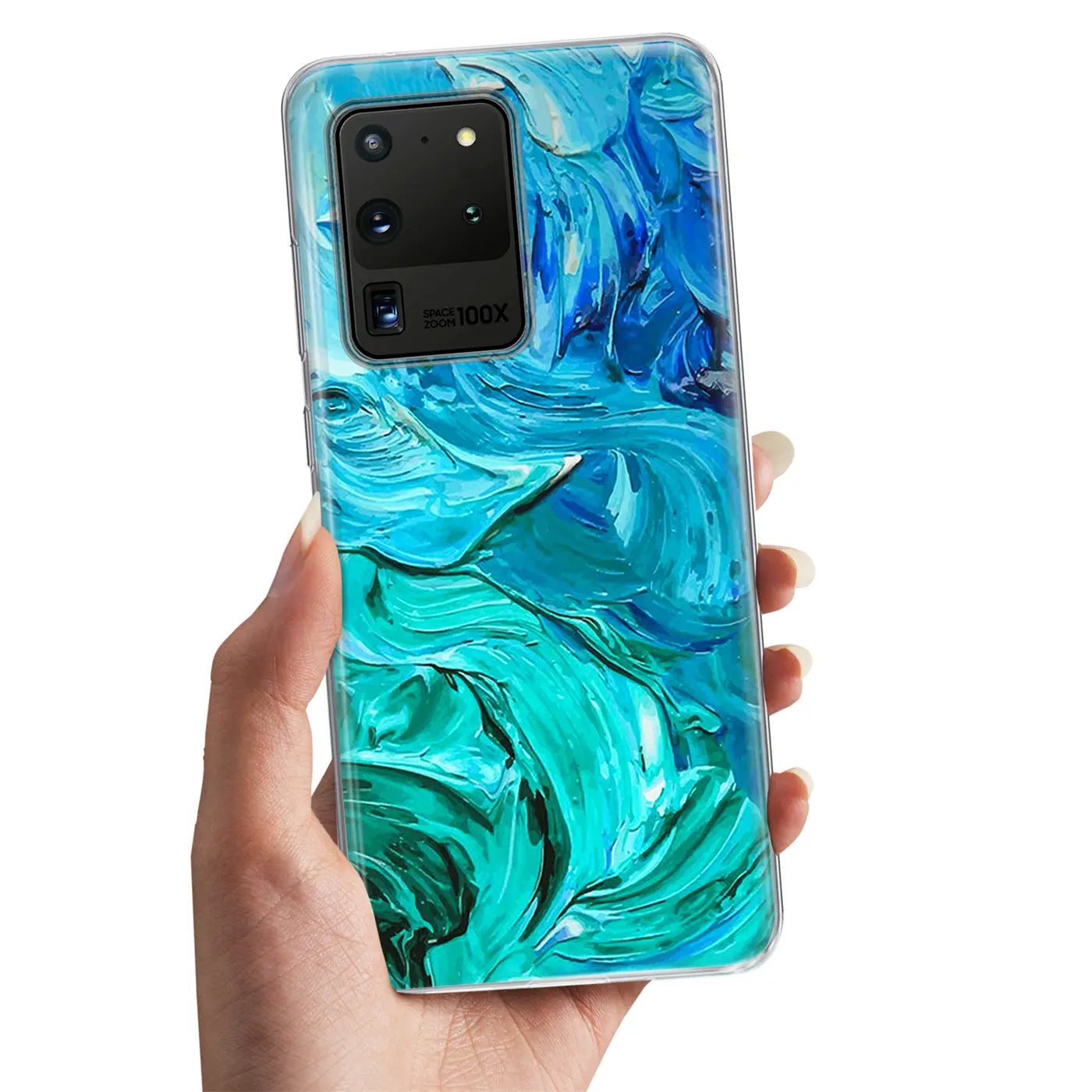 Samsung S20 Ultra Hülle, TPU, blau/grün, abstrakt, von vorne gehalten