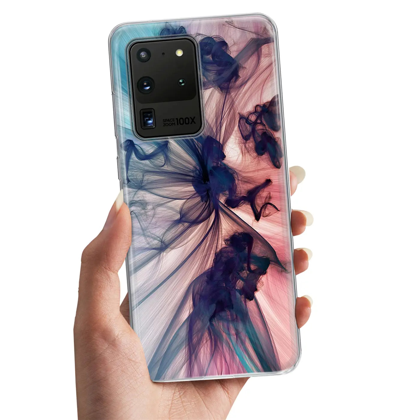 Samsung S20 Ultra Hülle, TPU, von vorne, Motivdruck blau/pink
