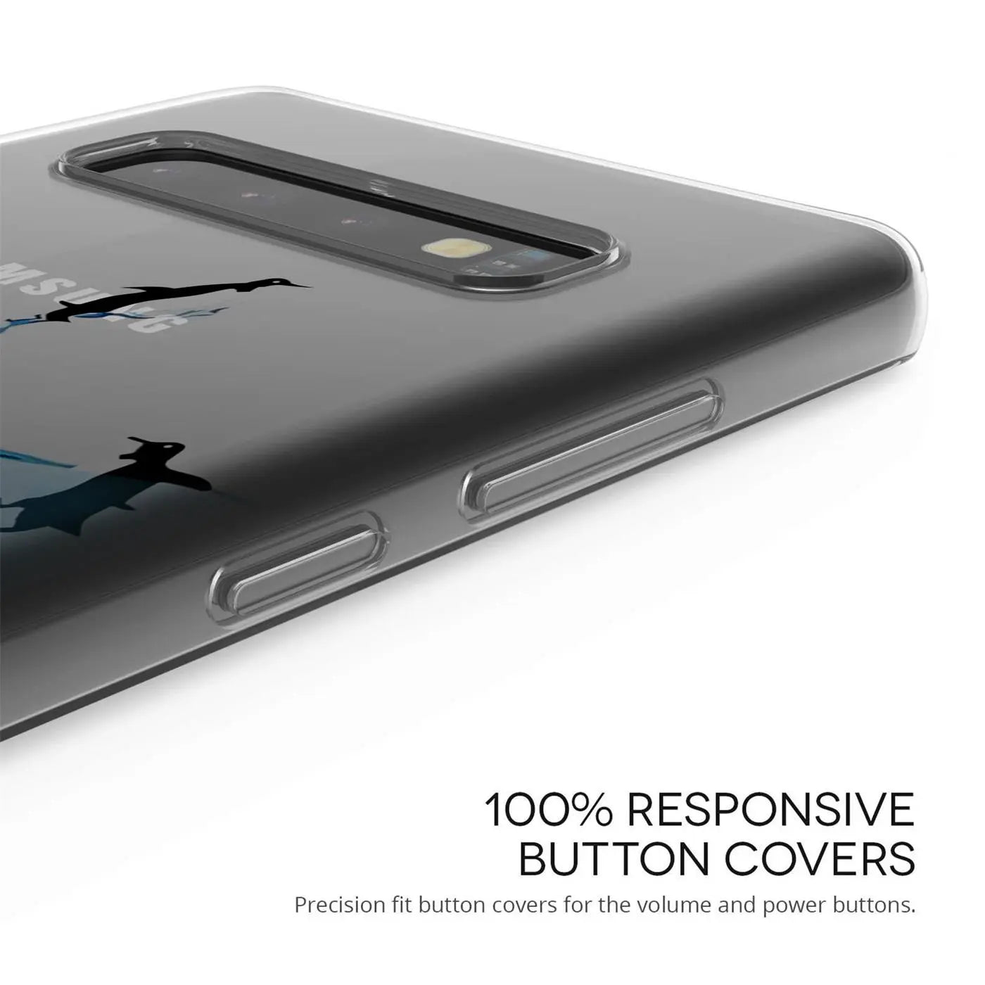 Transparente TPU-Hülle mit Motivdruck auf Samsung Galaxy S20 Ultra, Seitenansicht.