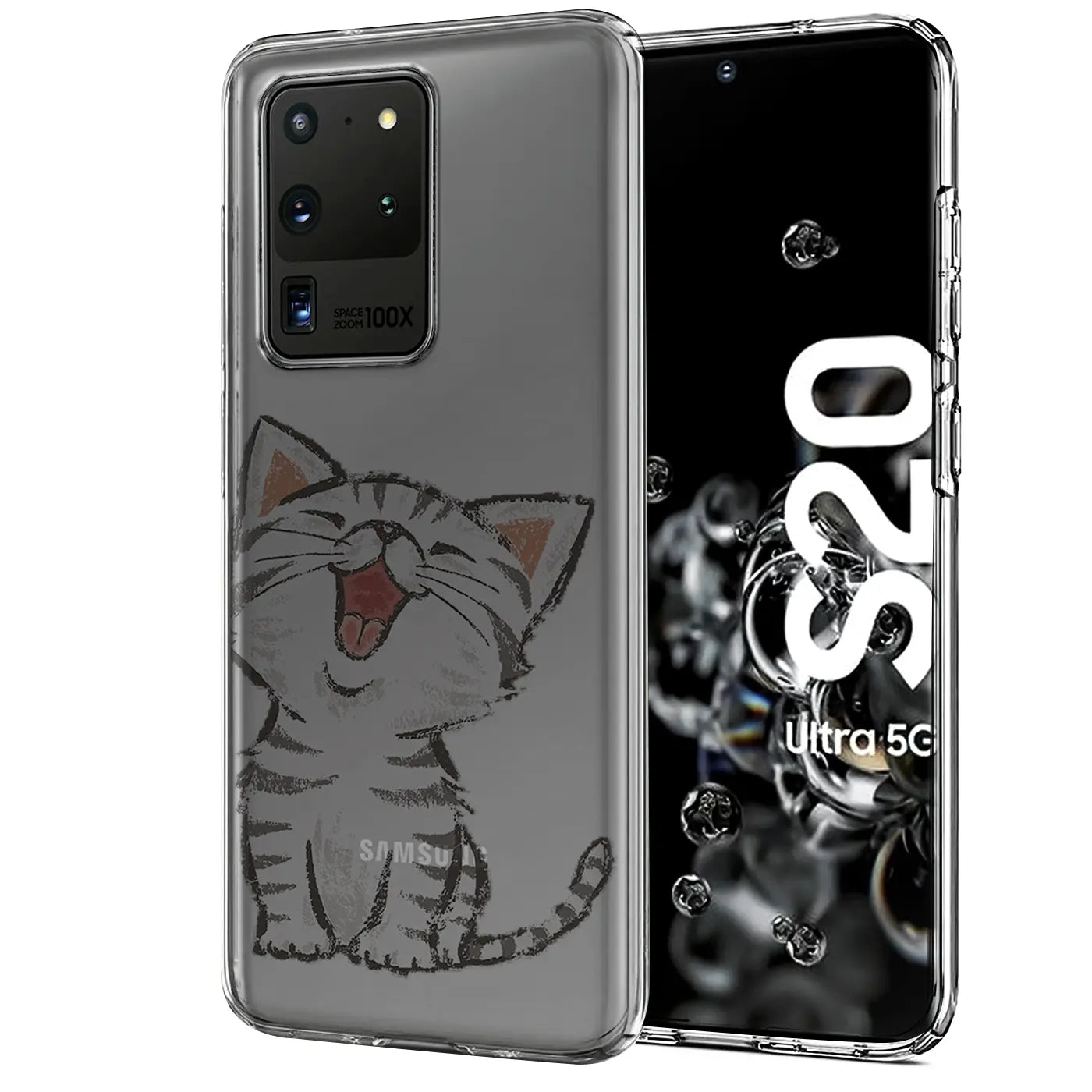 Transparente TPU-Hülle mit Katzenmotiv für Samsung S20 Ultra, von vorne, Nahaufnahme