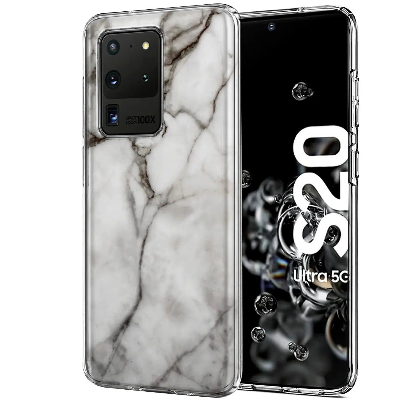 Samsung S20 Ultra Hülle, Marmor-Design, transparentes TPU, von vorne