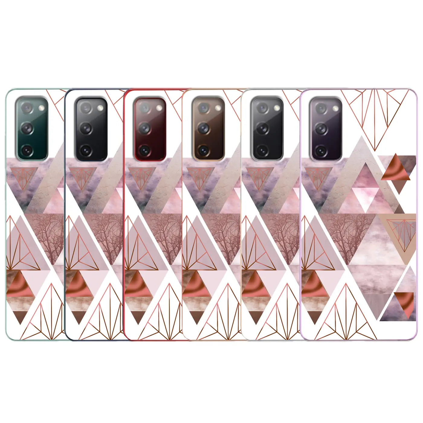 Fünf Samsung Galaxy S20 Ultra Hüllen, TPU, Rückansicht, geometrisches Muster.