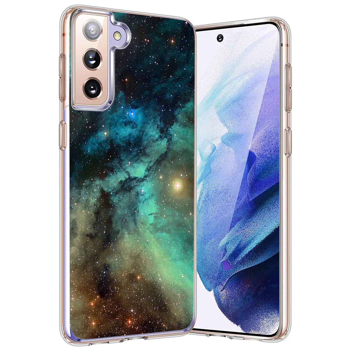 Samsung Galaxy S21 TPU Hülle mit Weltraum-Motiv, von vorne/seitlich