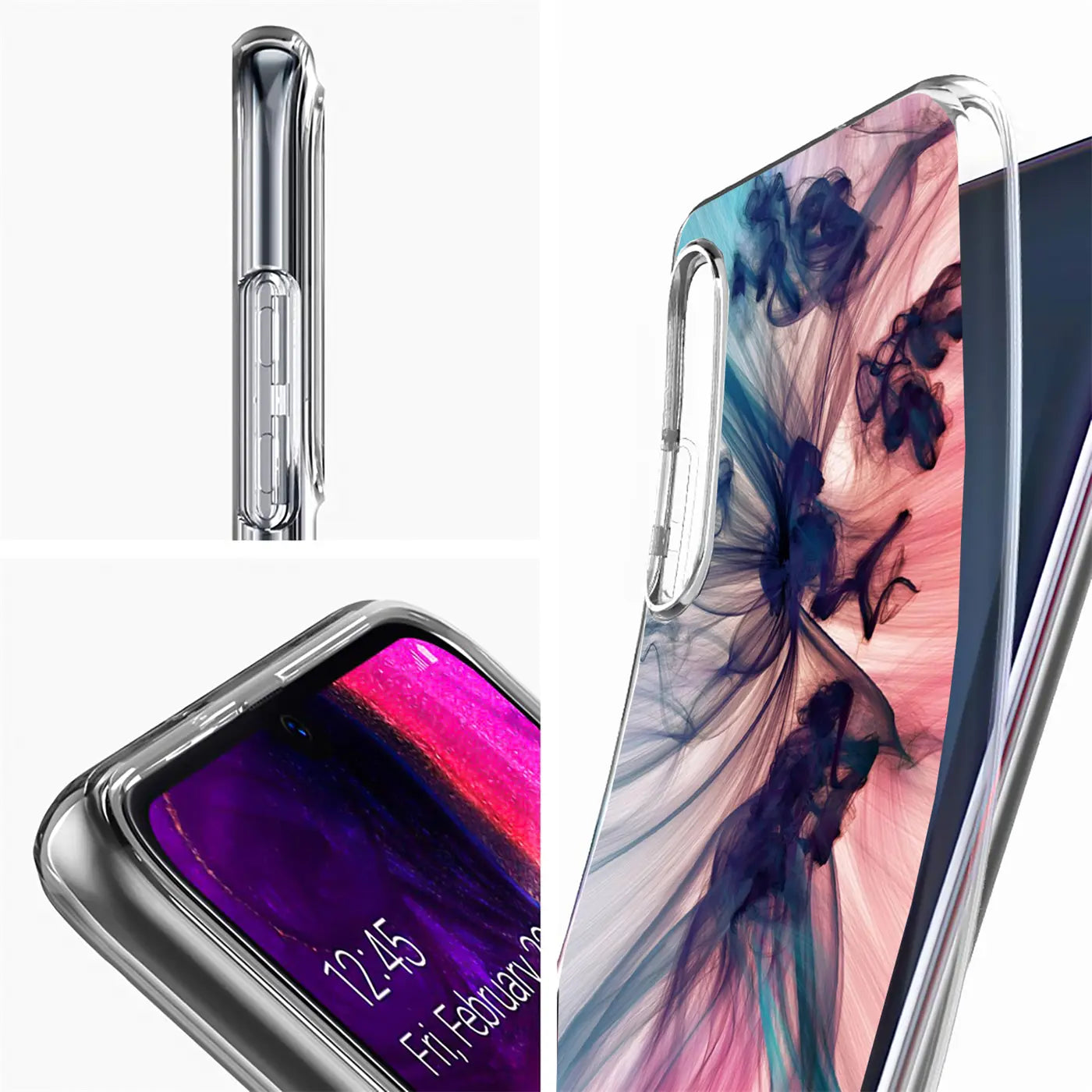 Transparente TPU-Hülle mit Farbverlauf-Motivdruck für Samsung Galaxy S21, Seitenansicht.
