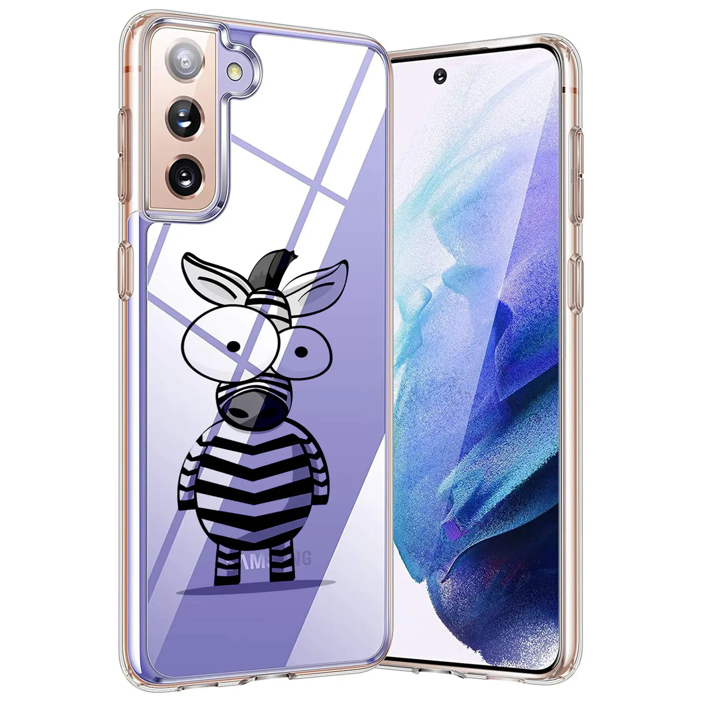 Transparente TPU-Hülle mit Zebra-Motiv auf Samsung Galaxy S21, von vorne