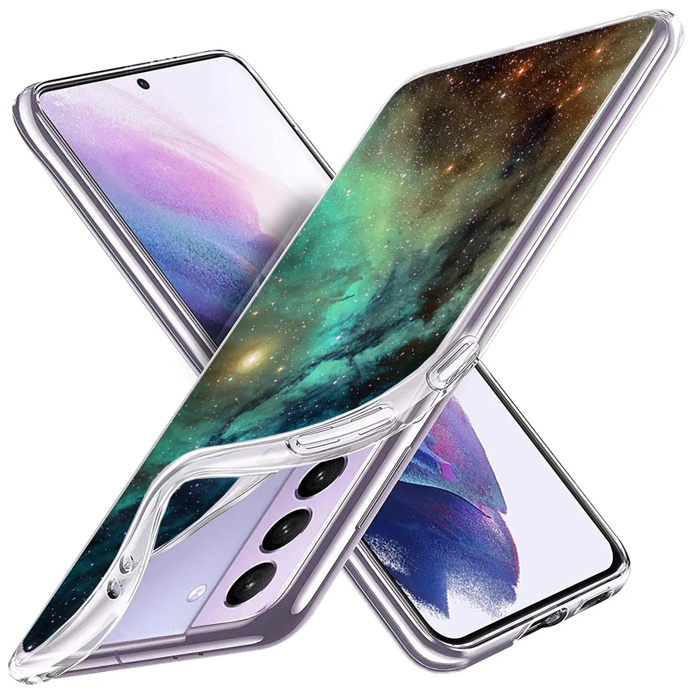 Samsung S21 Plus Hülle, TPU, Motivdruck Weltraum, von vorne schräg