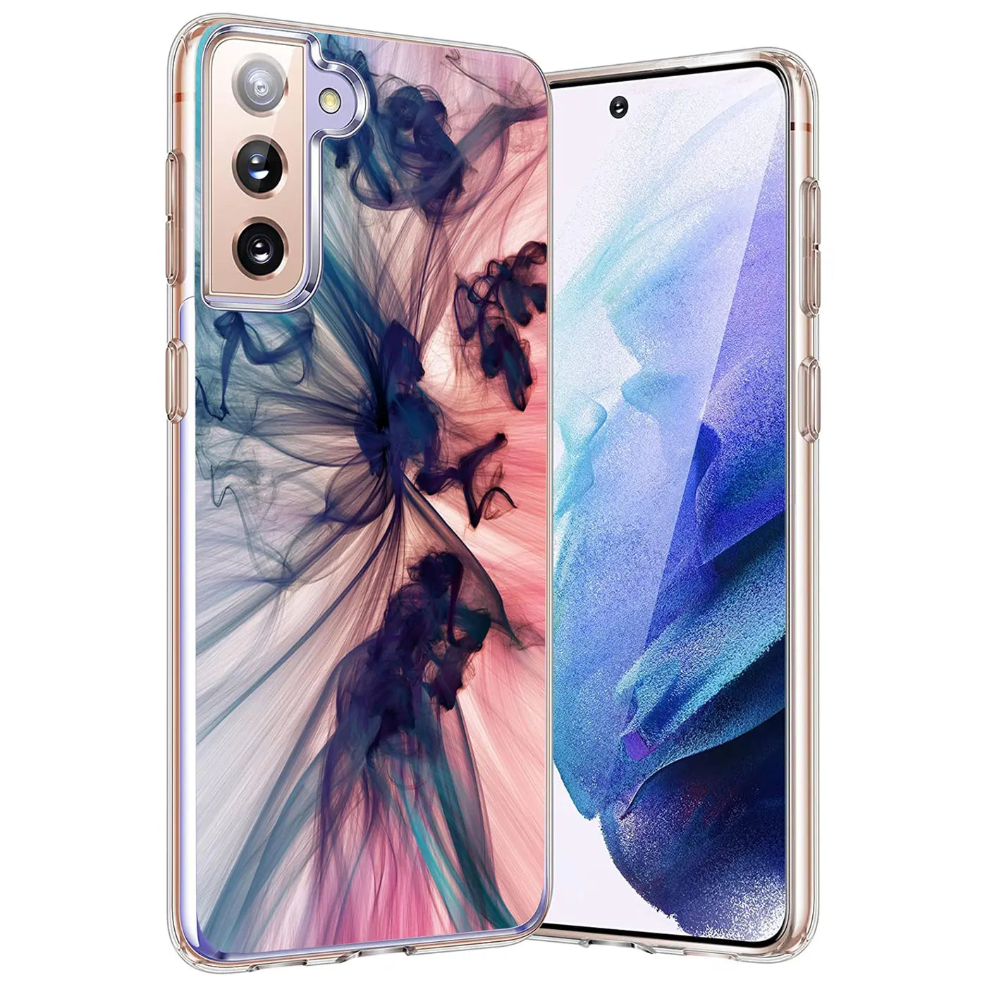 Samsung S21 Plus Hülle, transparentes TPU, Motivdruck, Nahaufnahme