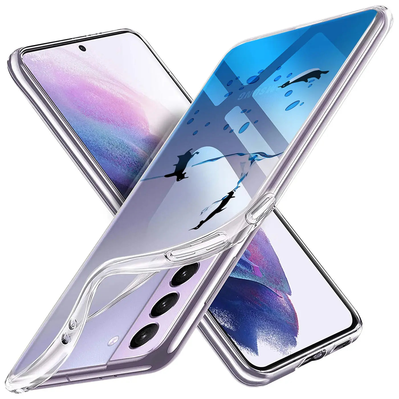 Samsung Galaxy S21 Plus Hülle, transparentes TPU, Motiv: Vögel, Draufsicht.