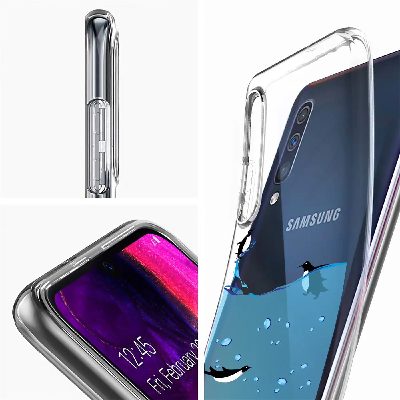 Transparente TPU-Hülle mit Pinguin-Motiv auf Samsung Galaxy S21 Plus, Seitenansicht