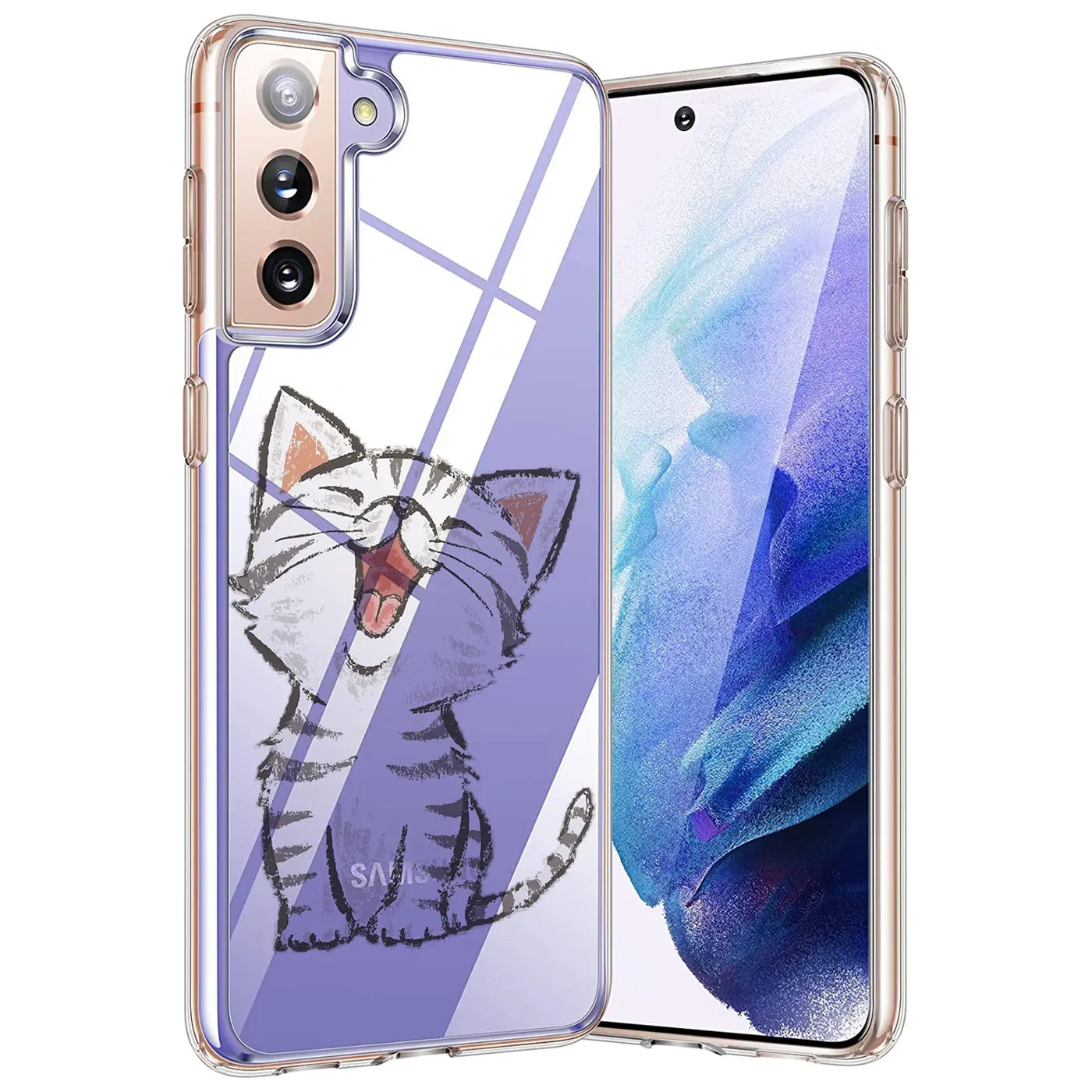 Samsung S21 Plus Hülle, transparentes TPU, Katze-Motiv, von vorne