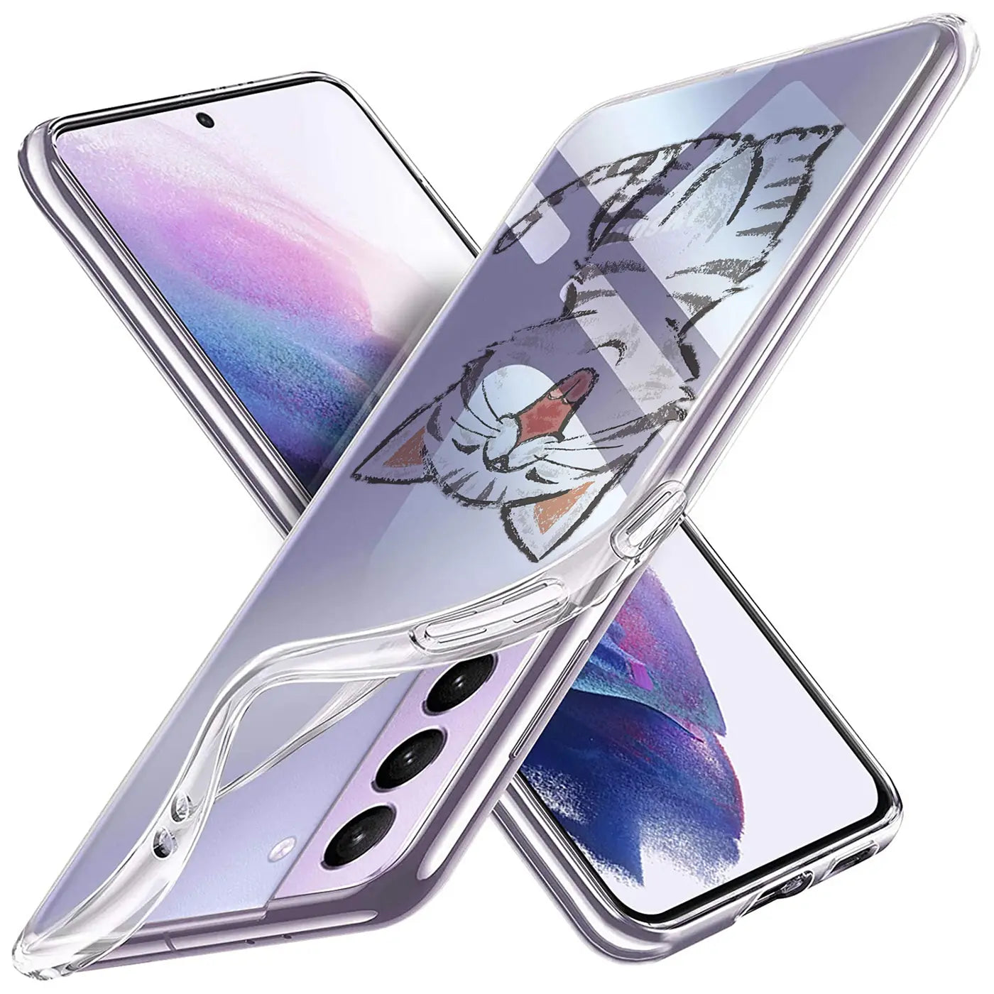 Transparente TPU-Hülle mit Katzenmotiv auf Samsung Galaxy S21 Plus, von vorne