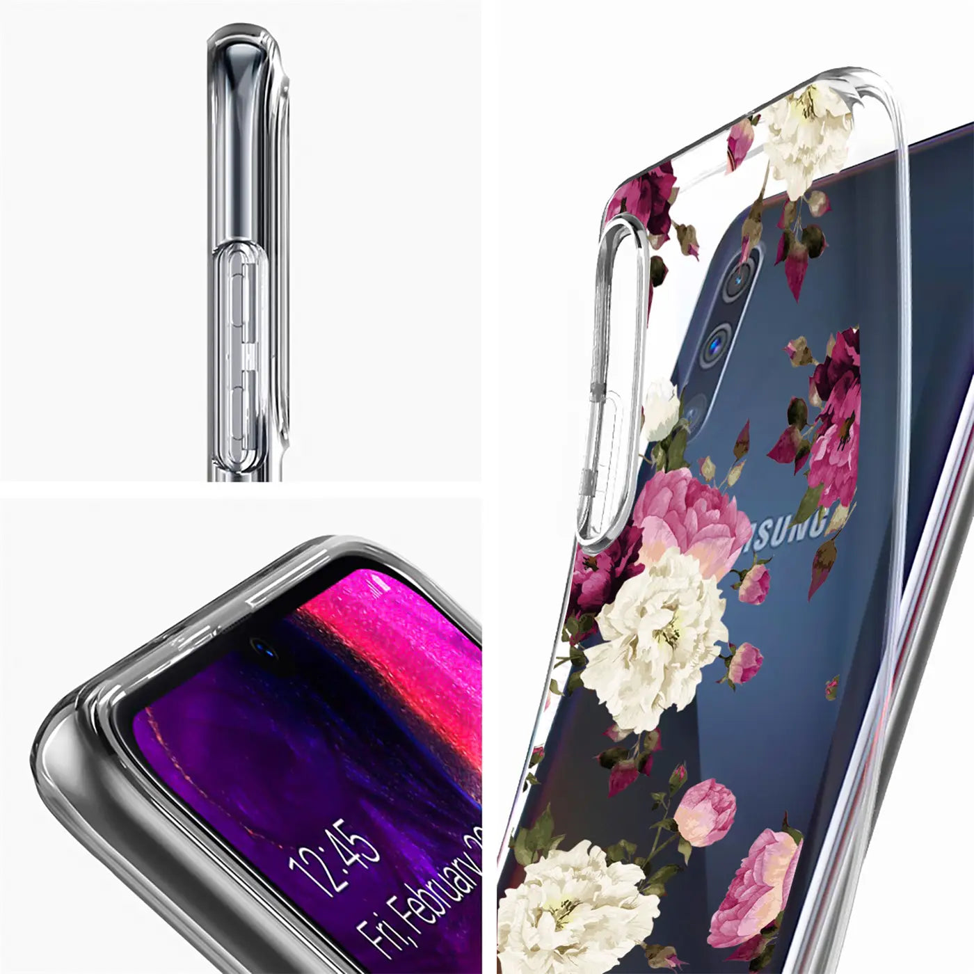 Transparente TPU-Hülle mit Blumenmuster für Samsung Galaxy S21 Plus, Rückansicht