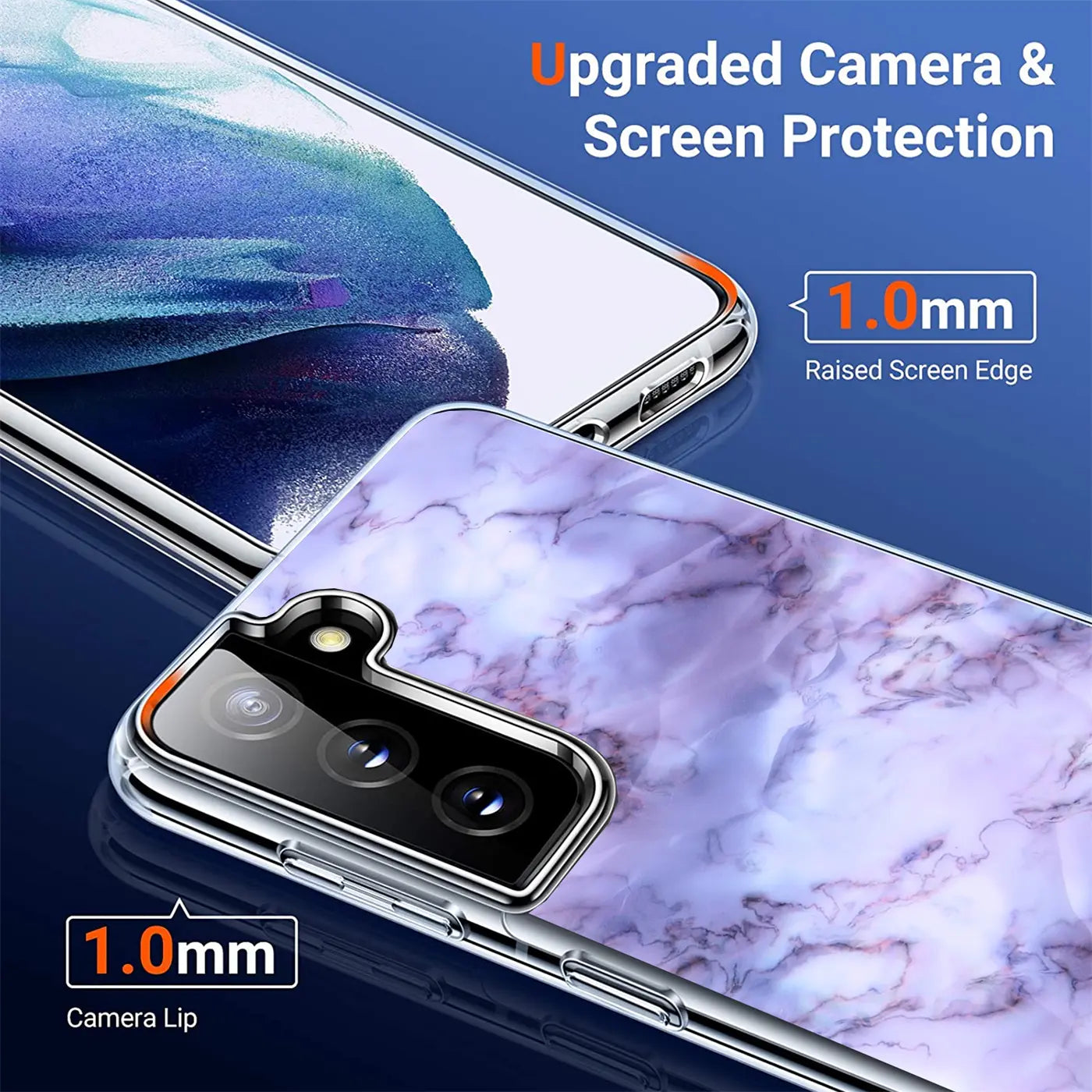 Lila Marmor-TPU-Hülle für Samsung Galaxy S21 Plus, Nahaufnahme der Rückseite
