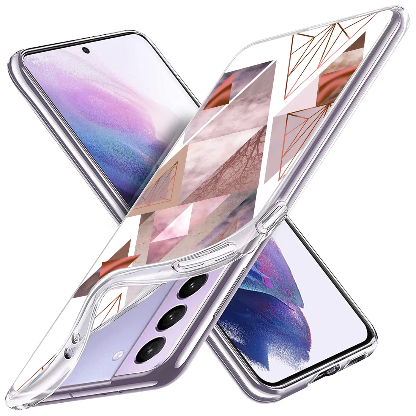 TPU Hülle mit geometrischem Muster auf Samsung S21 Plus, Nahaufnahme, schräg