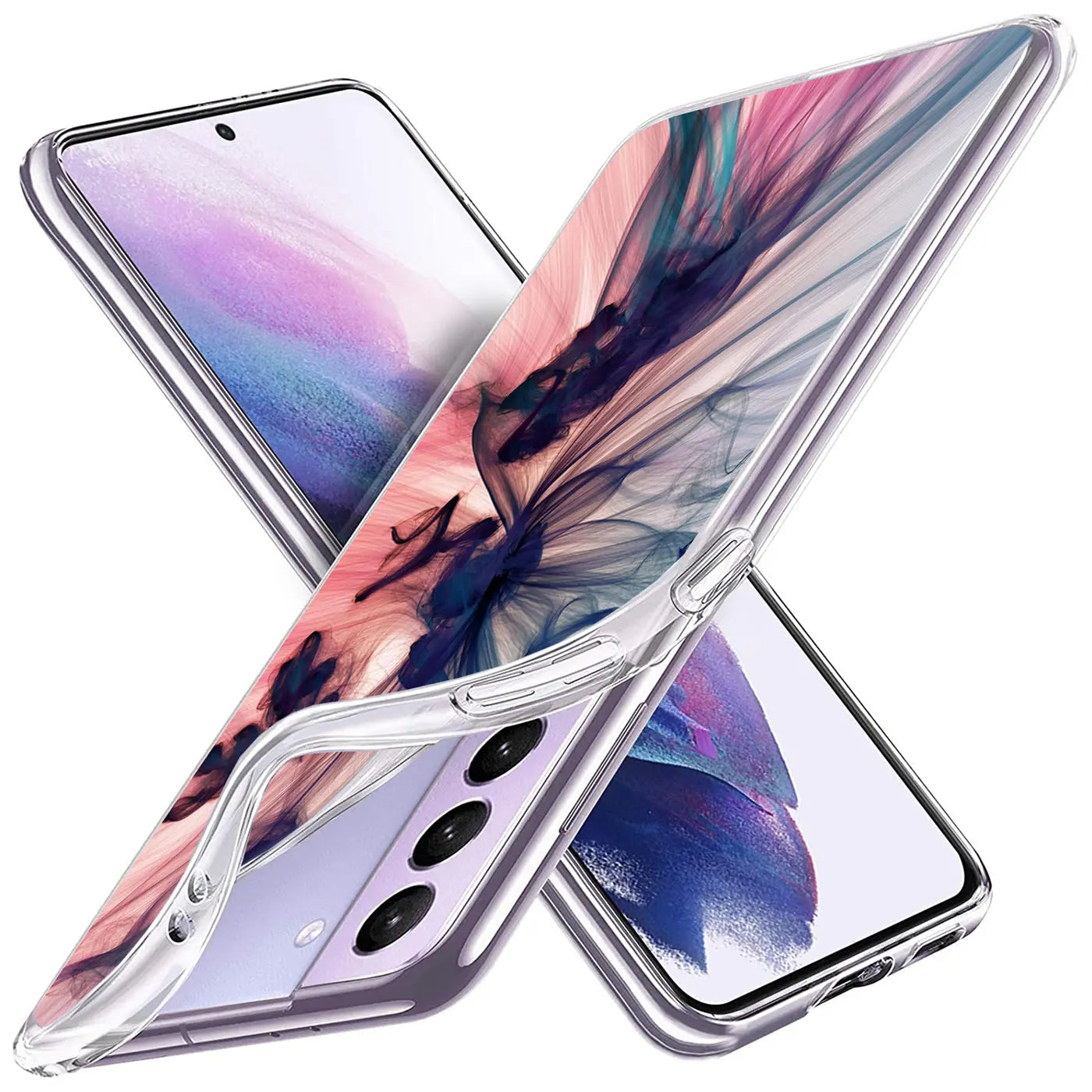 TPU Hülle mit pink-blauer Rauch-Optik auf Samsung Galaxy S21 Ultra, von schräg oben
