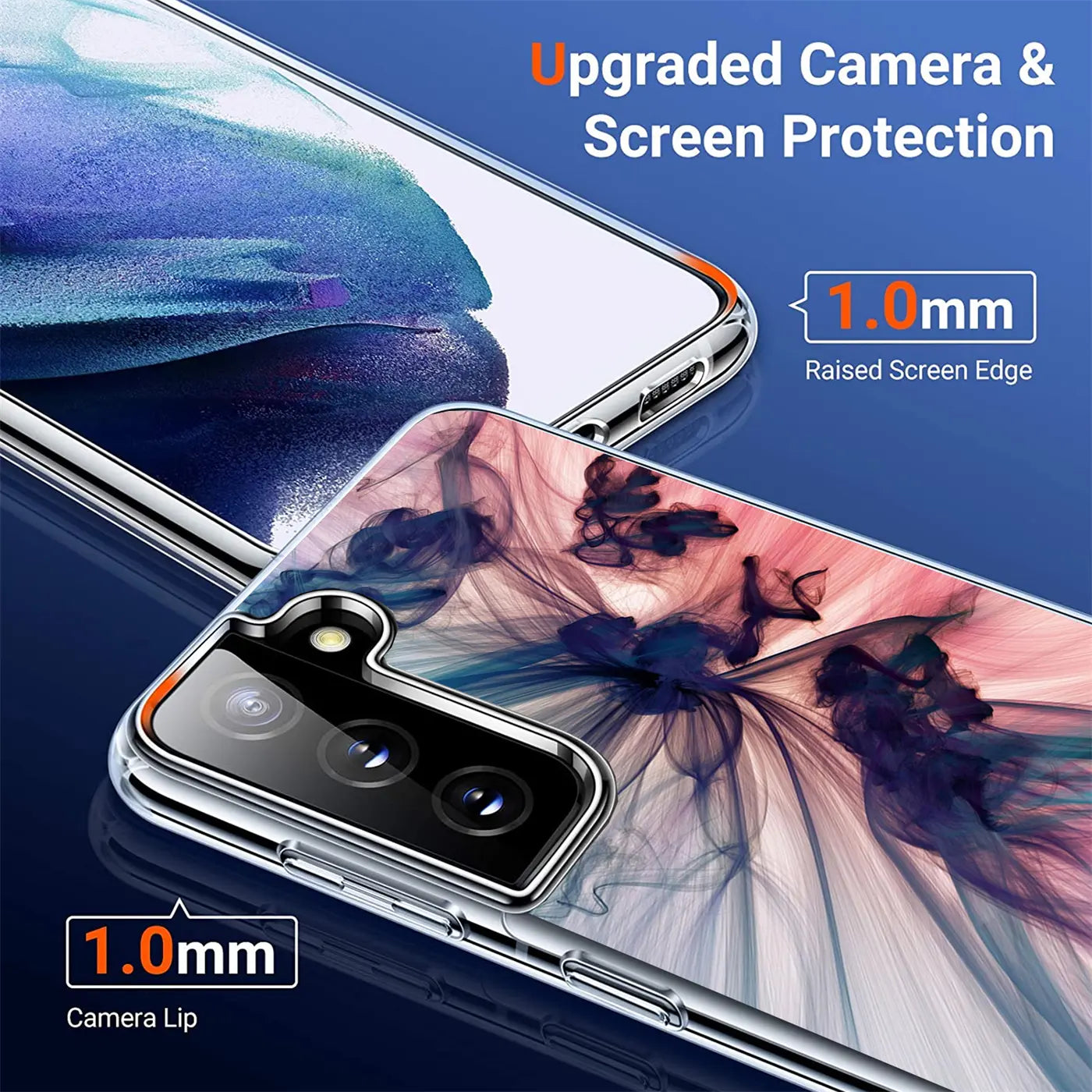 Samsung S21 Ultra Hülle, transparentes TPU, Motivdruck, Nahaufnahme, Kameraschutz