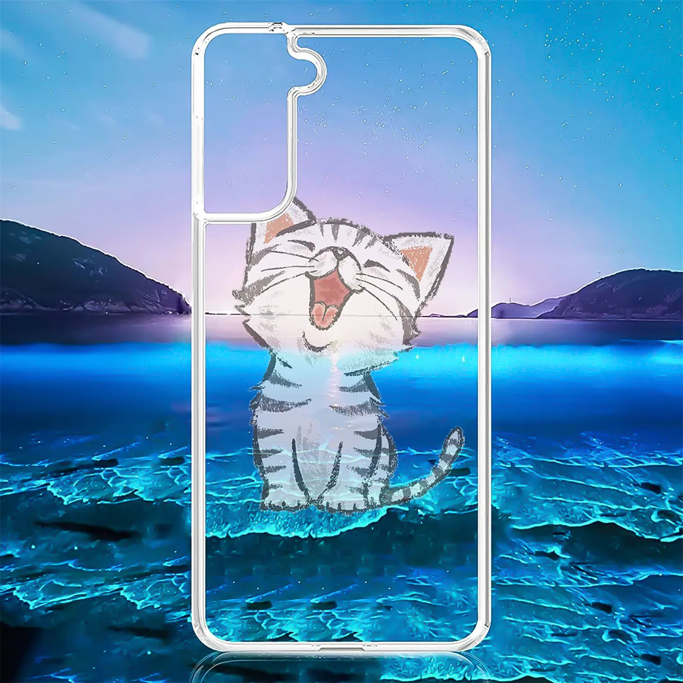 Transparente TPU-Hülle mit Katzenmotiv für Samsung Galaxy S22, Vorderansicht