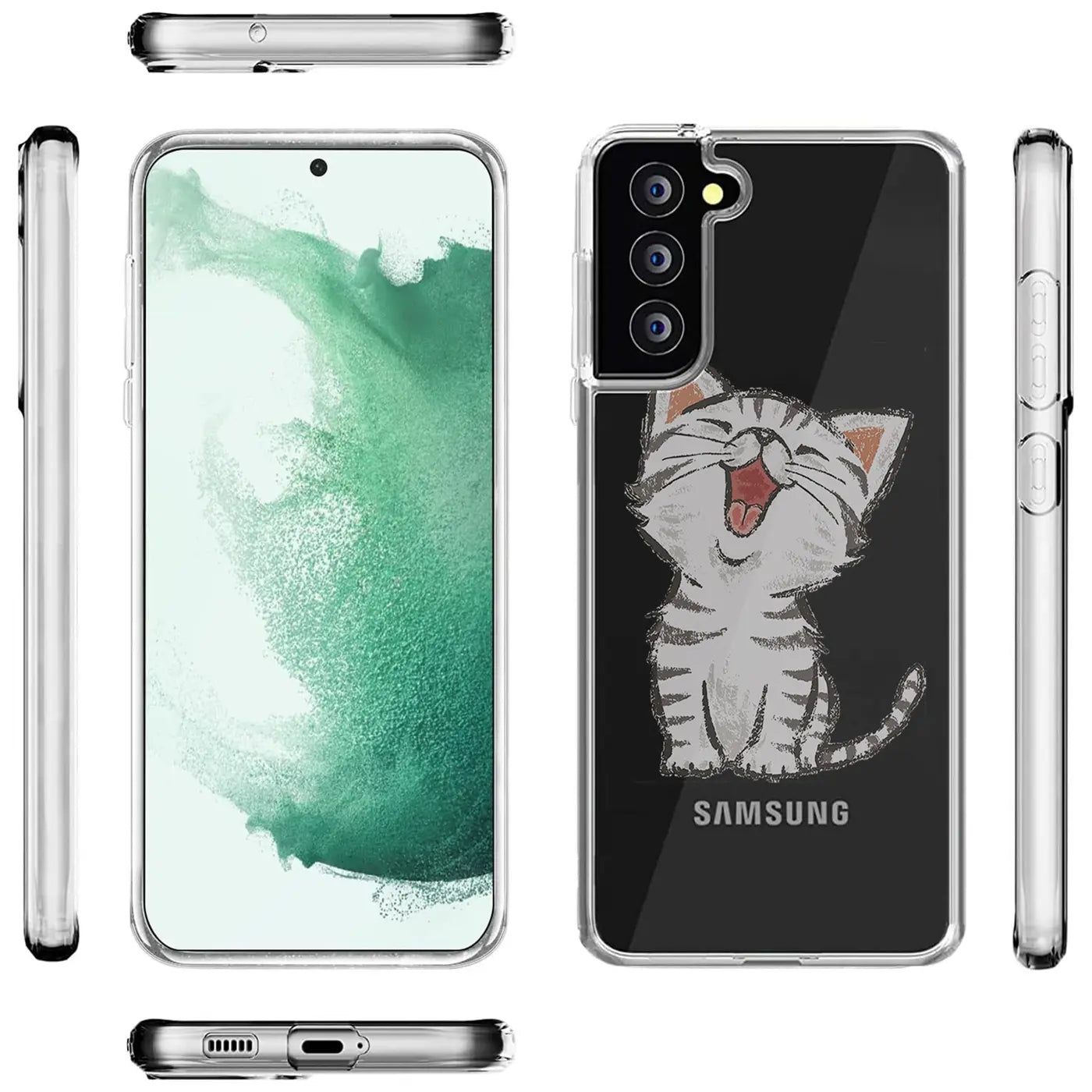 Transparente TPU-Hülle mit Katzenmotiv für Samsung Galaxy S22, Vorder- und Rückansicht