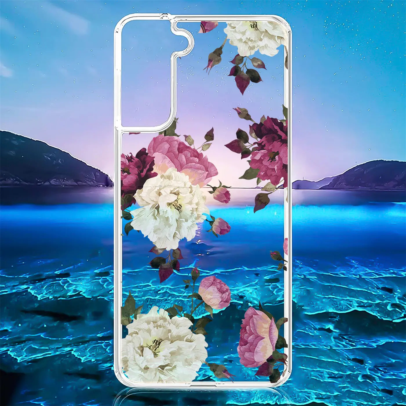 Transparente TPU-Hülle mit Blumenmuster für Samsung Galaxy S22, Vorderansicht