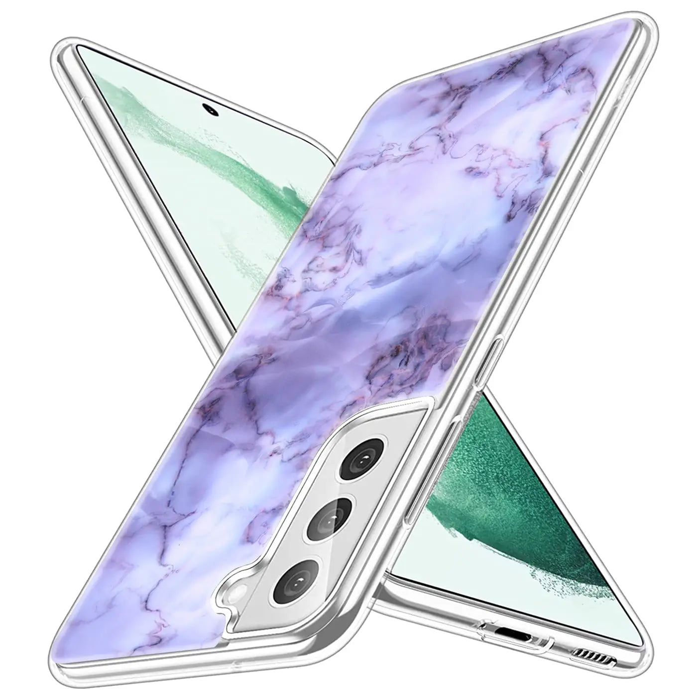 Lila Marmor TPU Hülle, schräg von vorne, Samsung Galaxy S22