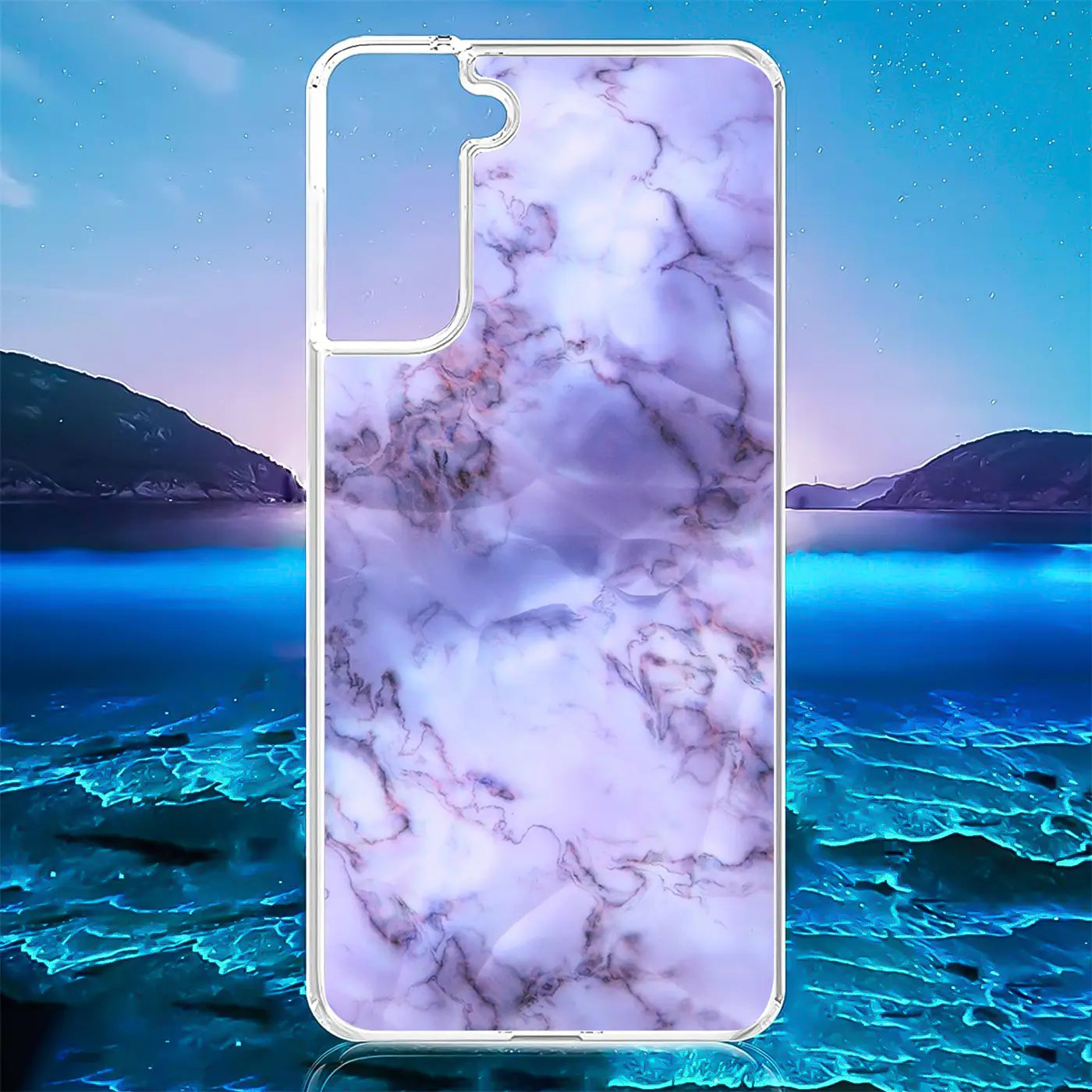 Samsung S22 TPU Hülle, lila Marmor-Muster, Vorderansicht