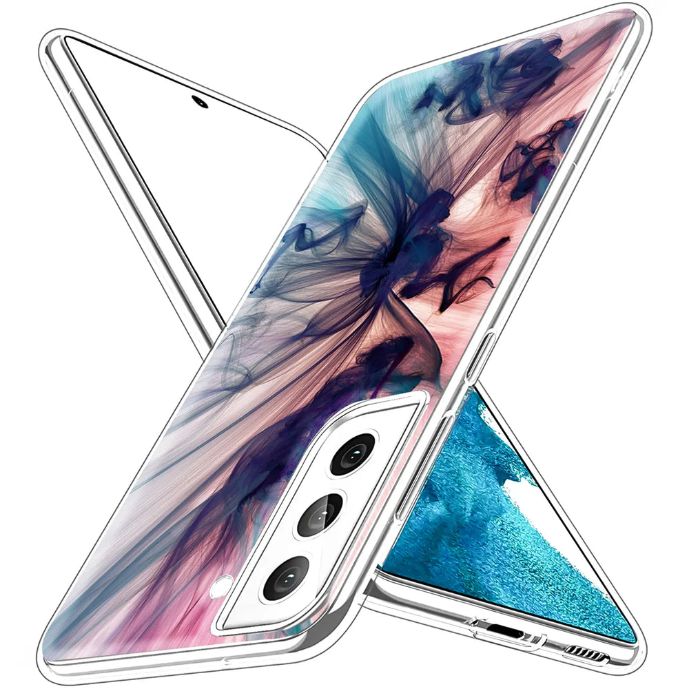 Samsung S22 Plus Hülle, TPU, Marmormuster, schräg von vorne.