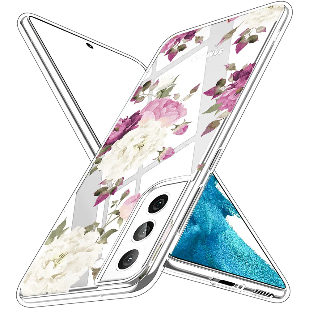 Transparente TPU-Hülle mit Blumenmuster für Samsung S22 Plus, von schräg oben