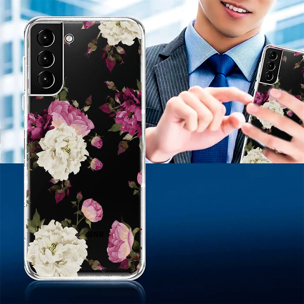 Samsung S22 Plus Hülle, transparentes TPU, Blumenmuster, Vorderansicht