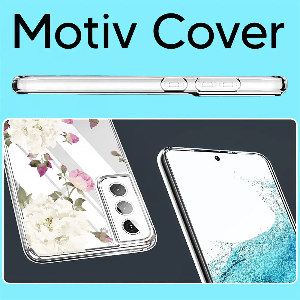 Transparente TPU-Hülle mit Blumenmotiv für Samsung S22 Plus, Rückansicht und Seitenansicht.