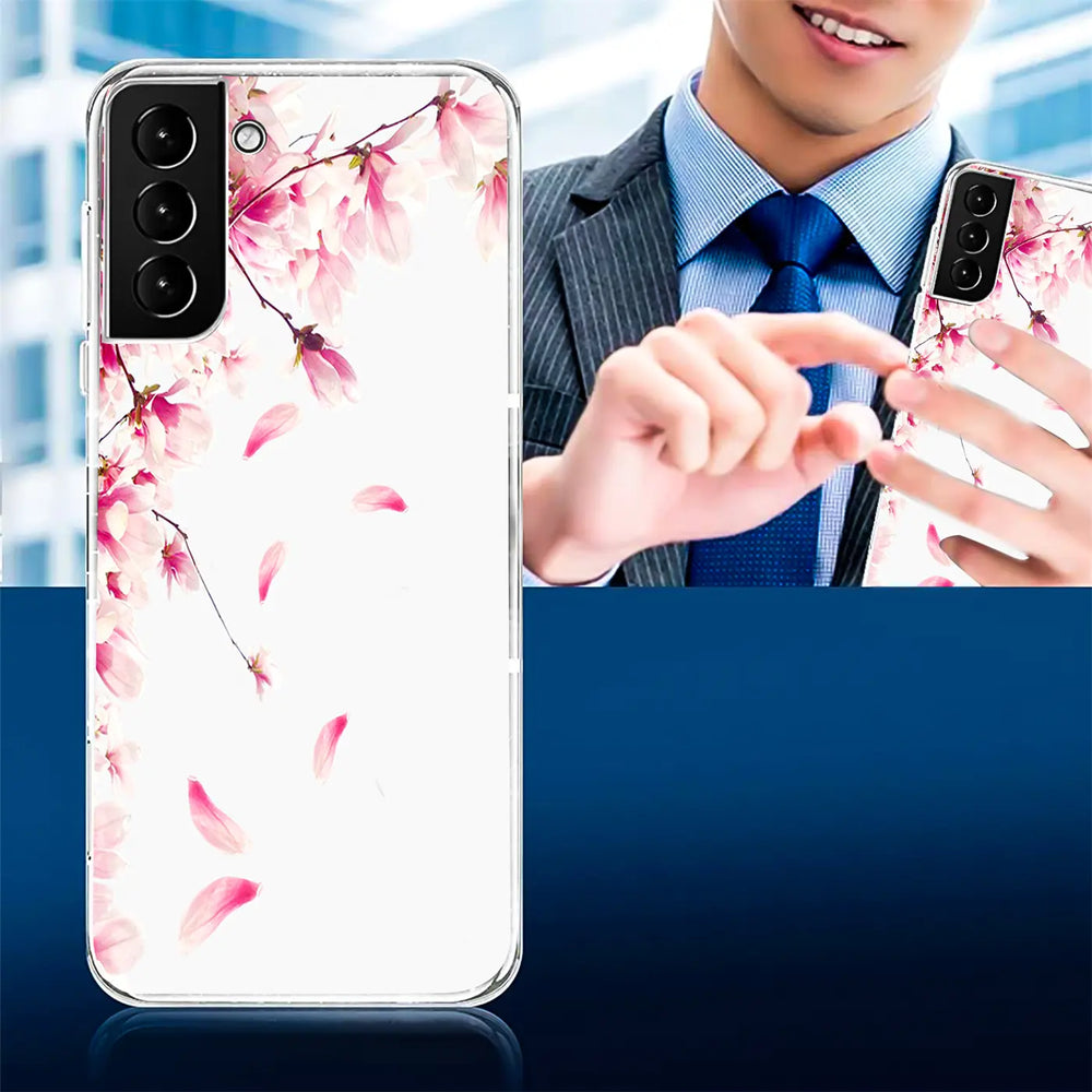 Samsung Galaxy S22 Plus Hülle, transparentes TPU, Blütenmotiv, Vorderansicht