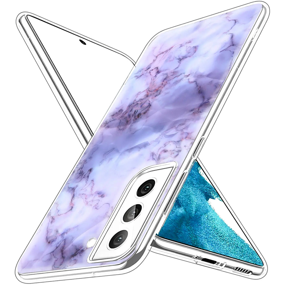 TPU Hülle mit Marmormuster in Lila/Weiß für Samsung S22 Plus, von schräg oben