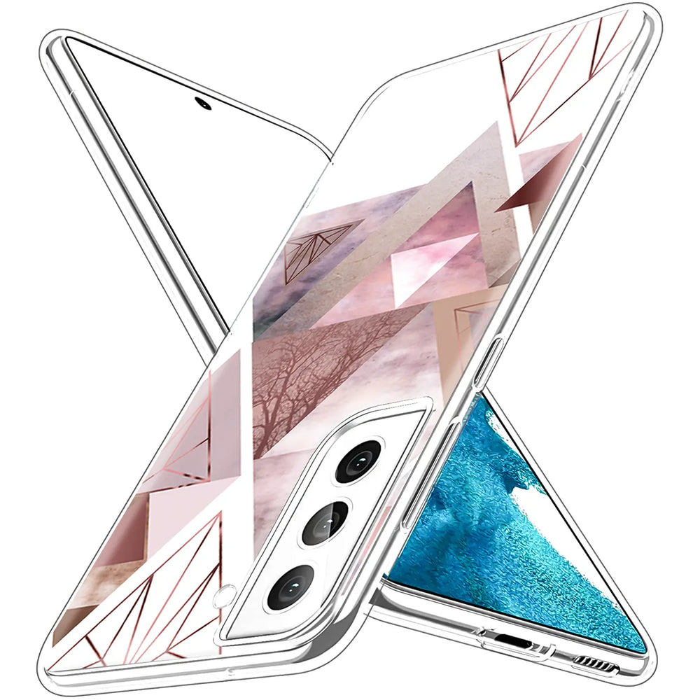 Transparente TPU-Hülle mit geometrischem Motiv für Samsung S22 Plus, von schräg oben