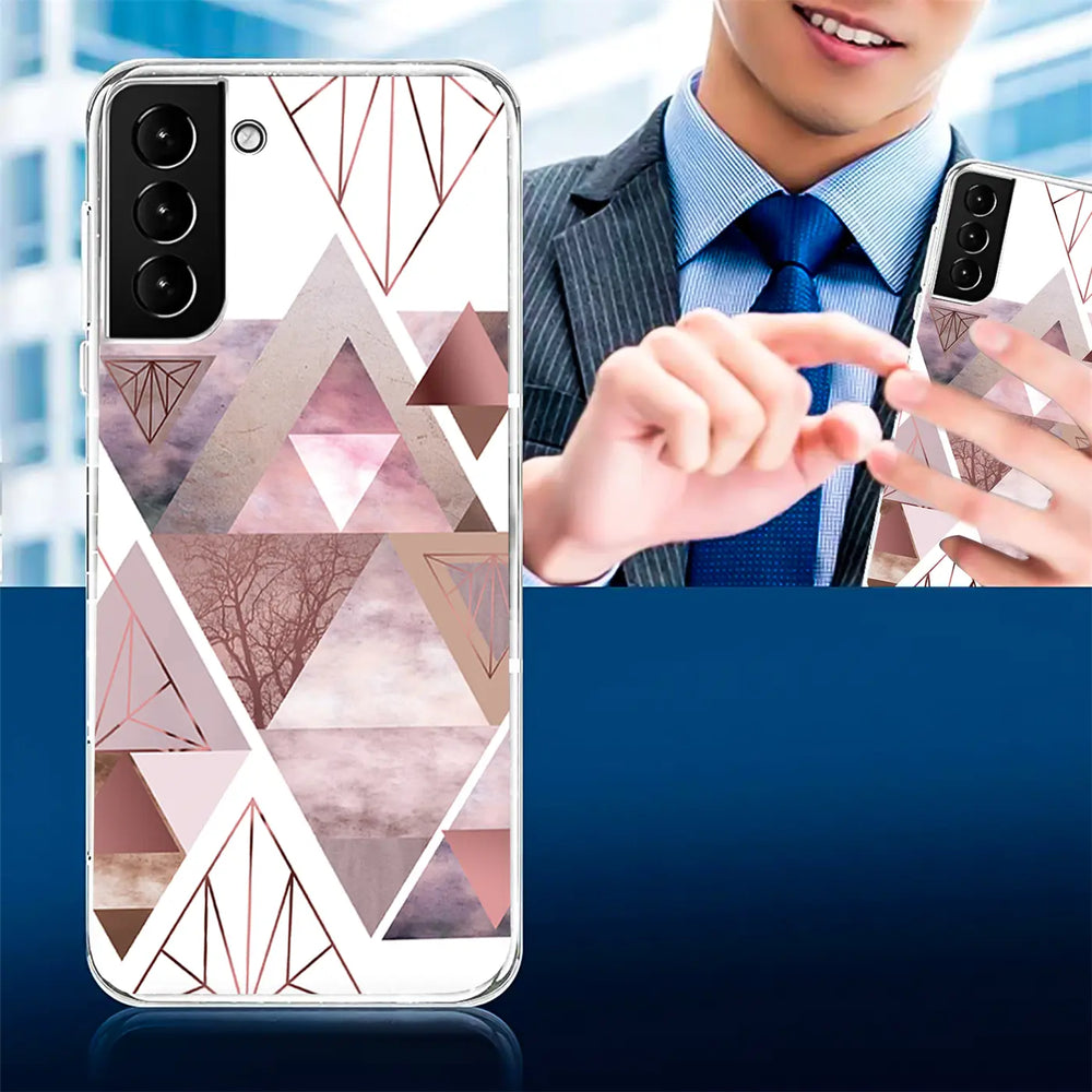 Samsung S22 Plus Hülle, TPU, geometrisches Muster, Rosa/Grau, Vorderansicht