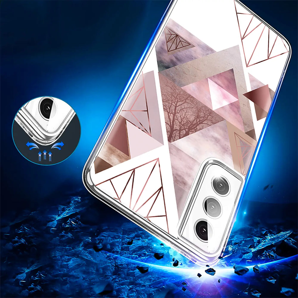 Samsung Galaxy S22 Plus TPU Hülle mit geometrischem Muster, rosa/beige, von oben schräg