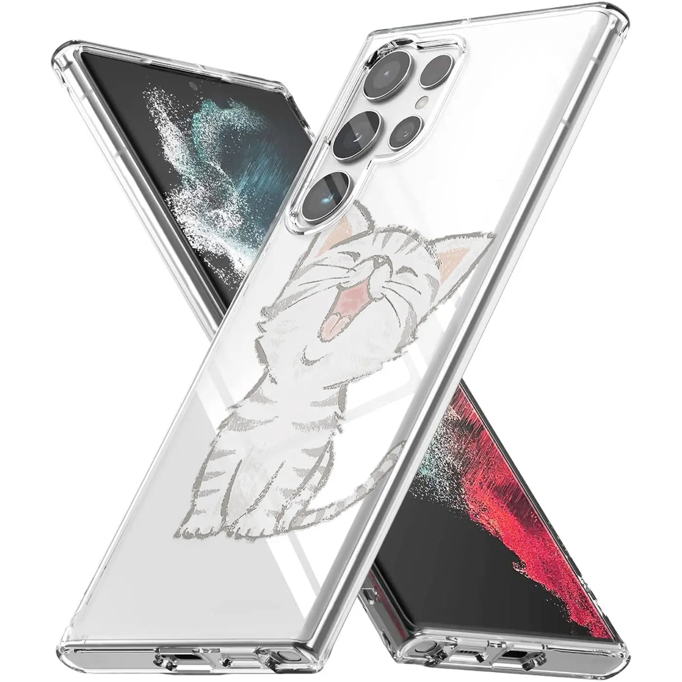 Transparente TPU-Hülle mit Katzenmotiv für Samsung Galaxy S22 Ultra, Rückansicht.