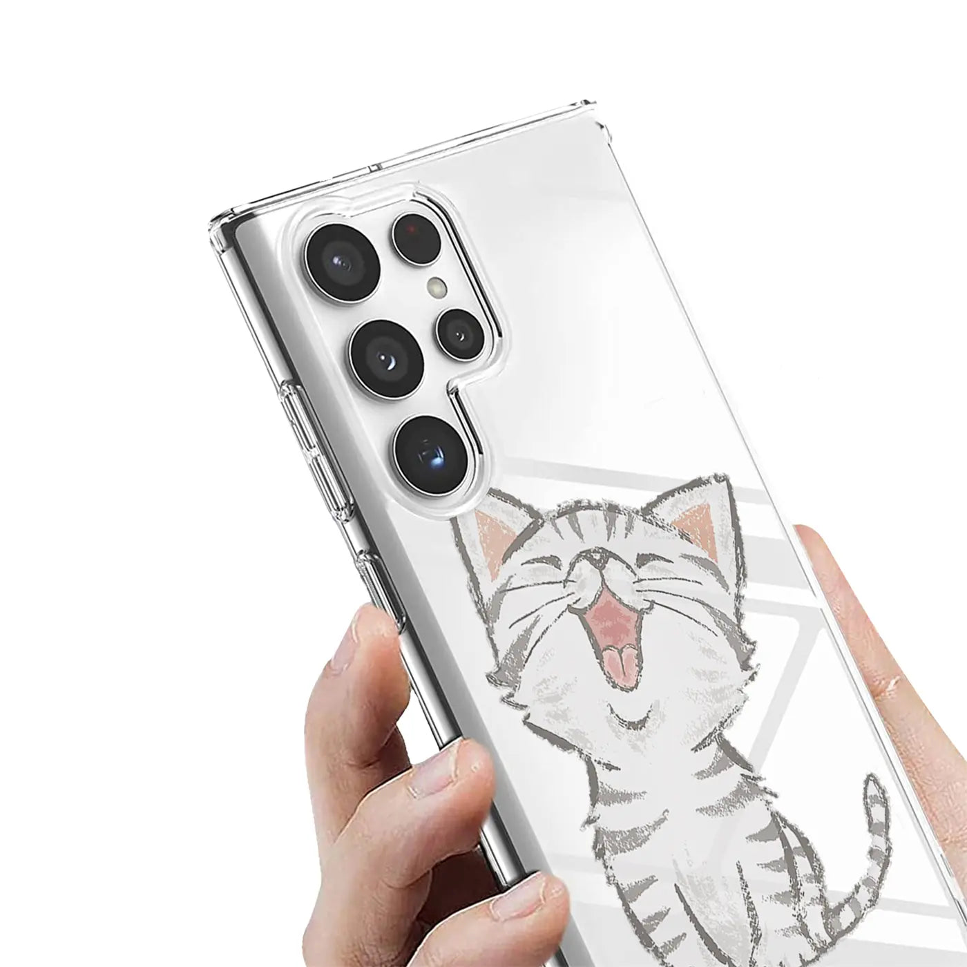 Samsung Galaxy S22 Ultra TPU Hülle, transparent, mit Katzenmotiv, von oben links