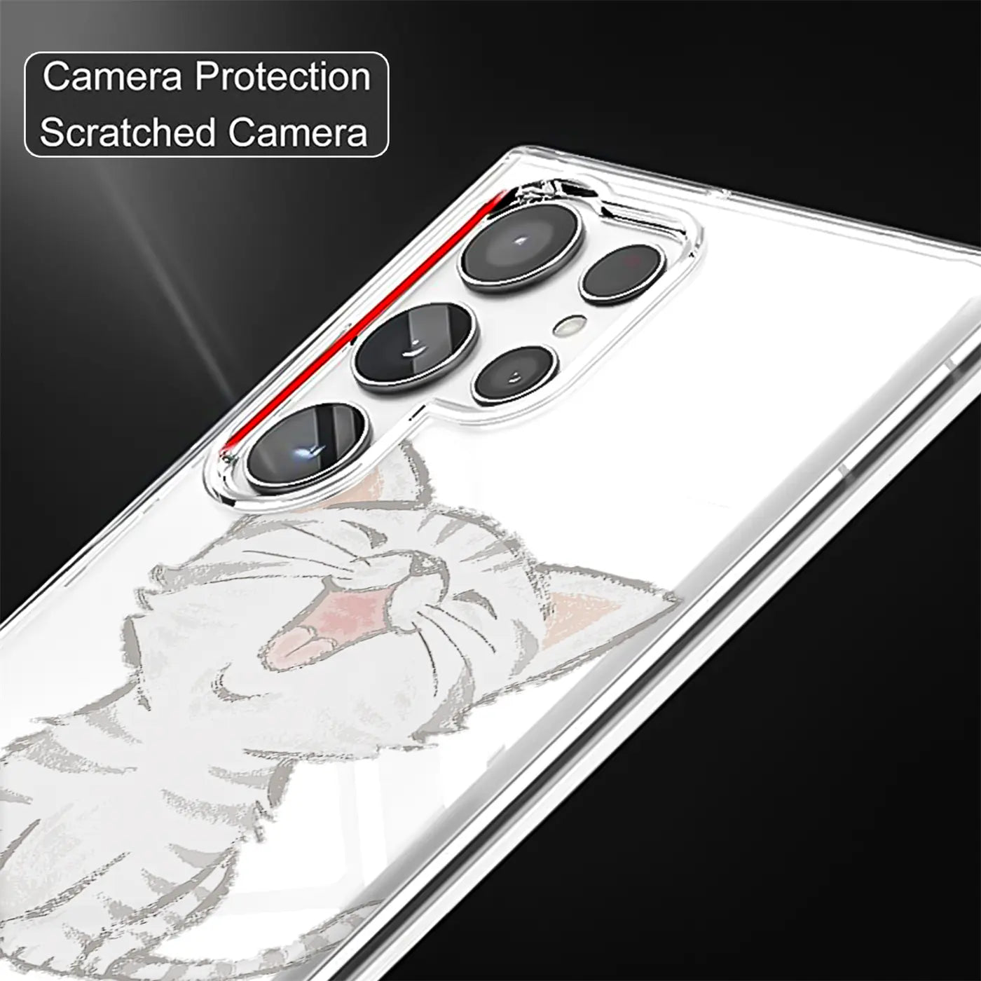 Transparente TPU-Hülle mit Katzenmotiv für Samsung Galaxy S22 Ultra, von oben rechts
