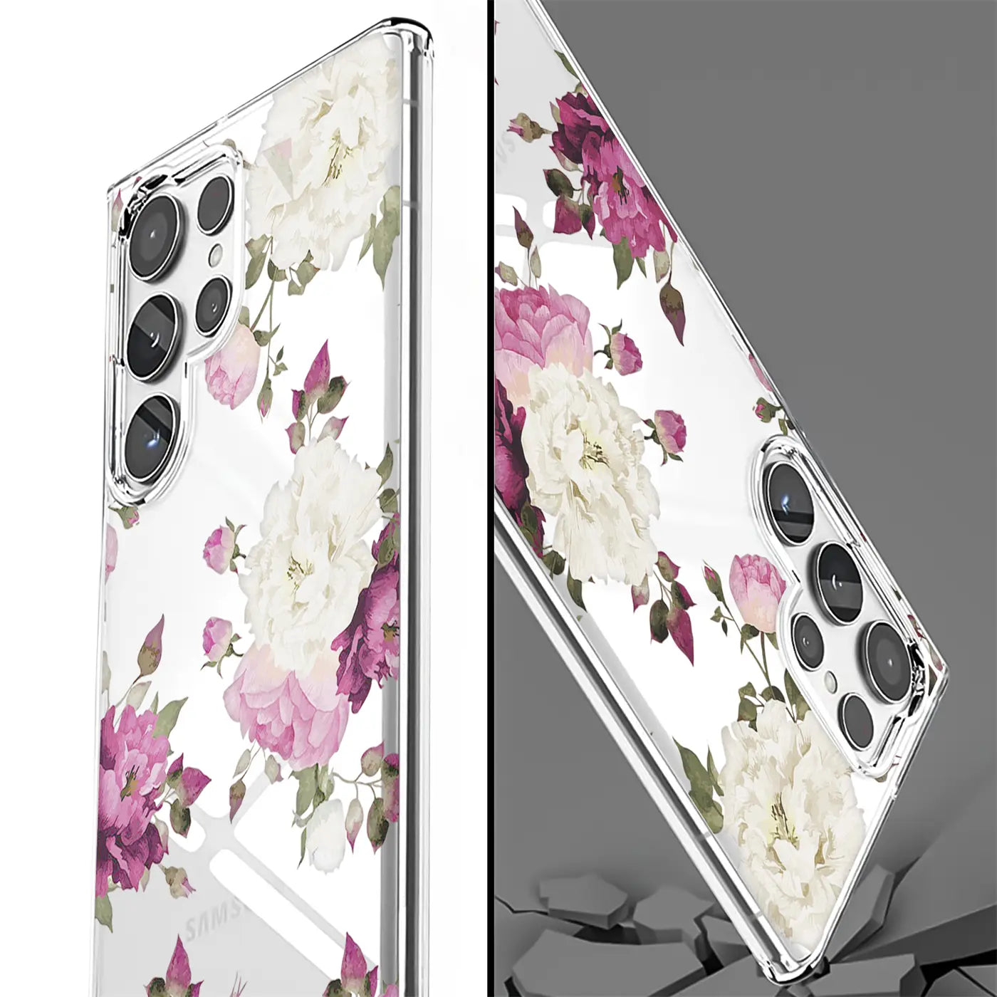 Transparente TPU-Hülle mit Blumenmuster für Samsung S22 Ultra, Seitenansicht