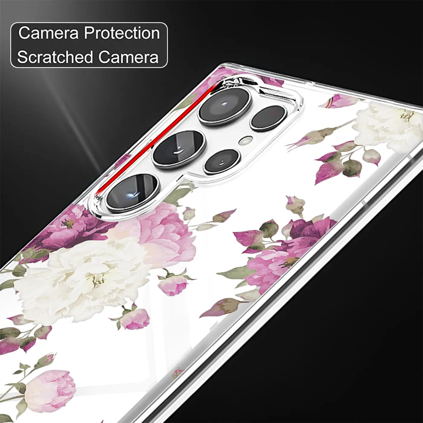 Transparente TPU-Hülle mit Blumenmuster für Samsung Galaxy S22 Ultra, von oben rechts gesehen.