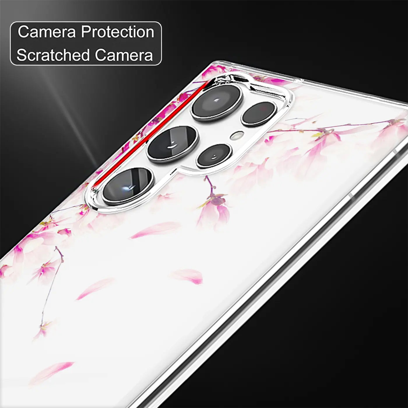 Samsung S22 Ultra Hülle, transparentes TPU, Blütenmotiv, Nahaufnahme