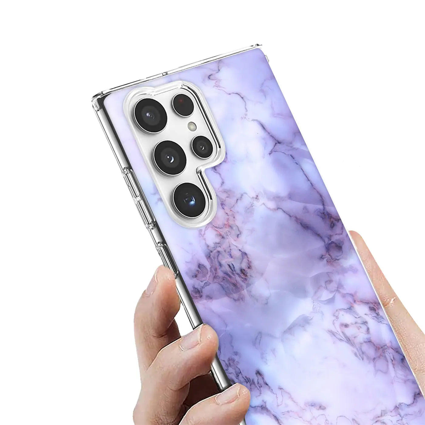 Samsung S22 Ultra Hülle, lila Marmor-Muster, TPU, Nahaufnahme von hinten