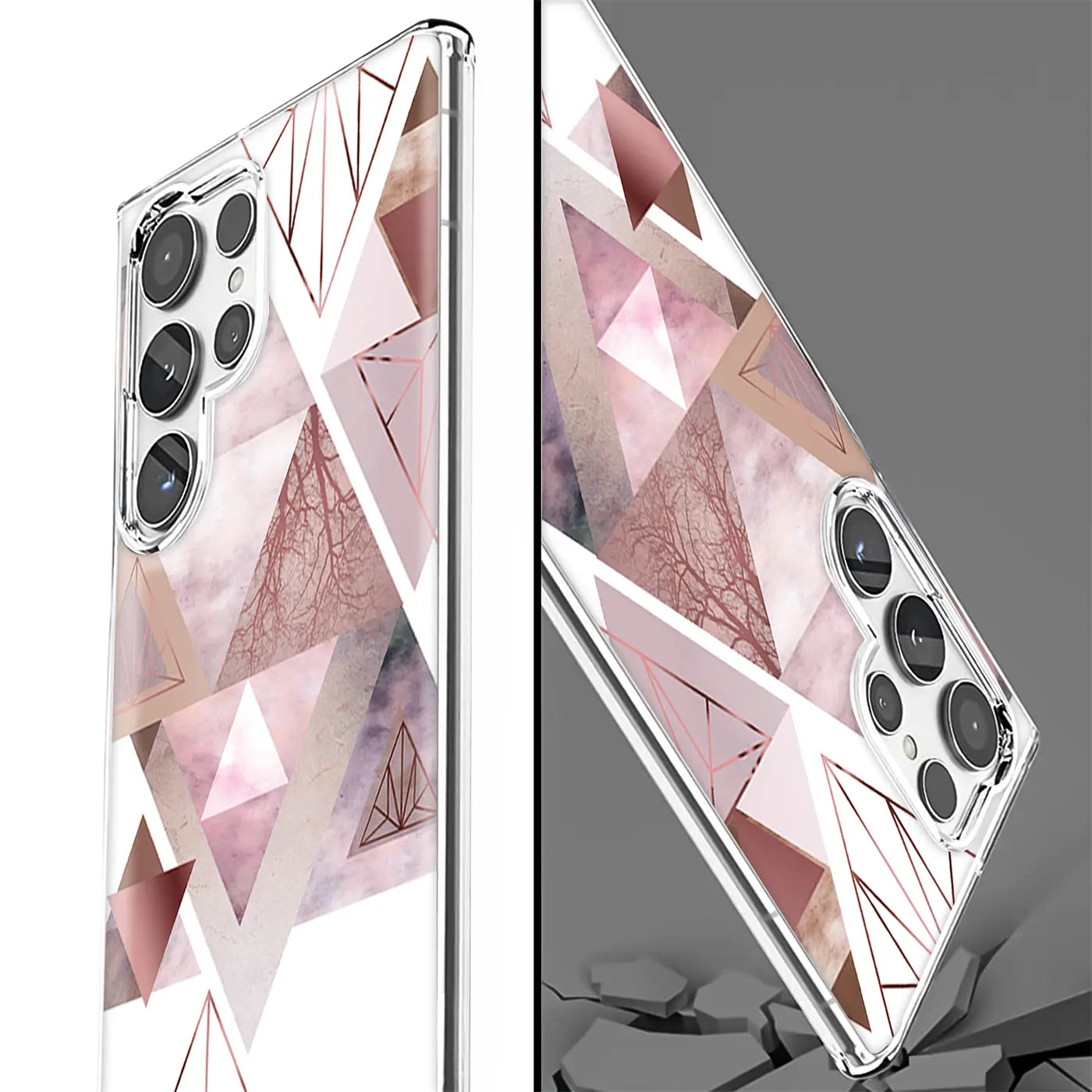 Samsung Galaxy S22 Ultra Hülle, TPU, Rosa geometrisches Muster, Seitenansicht