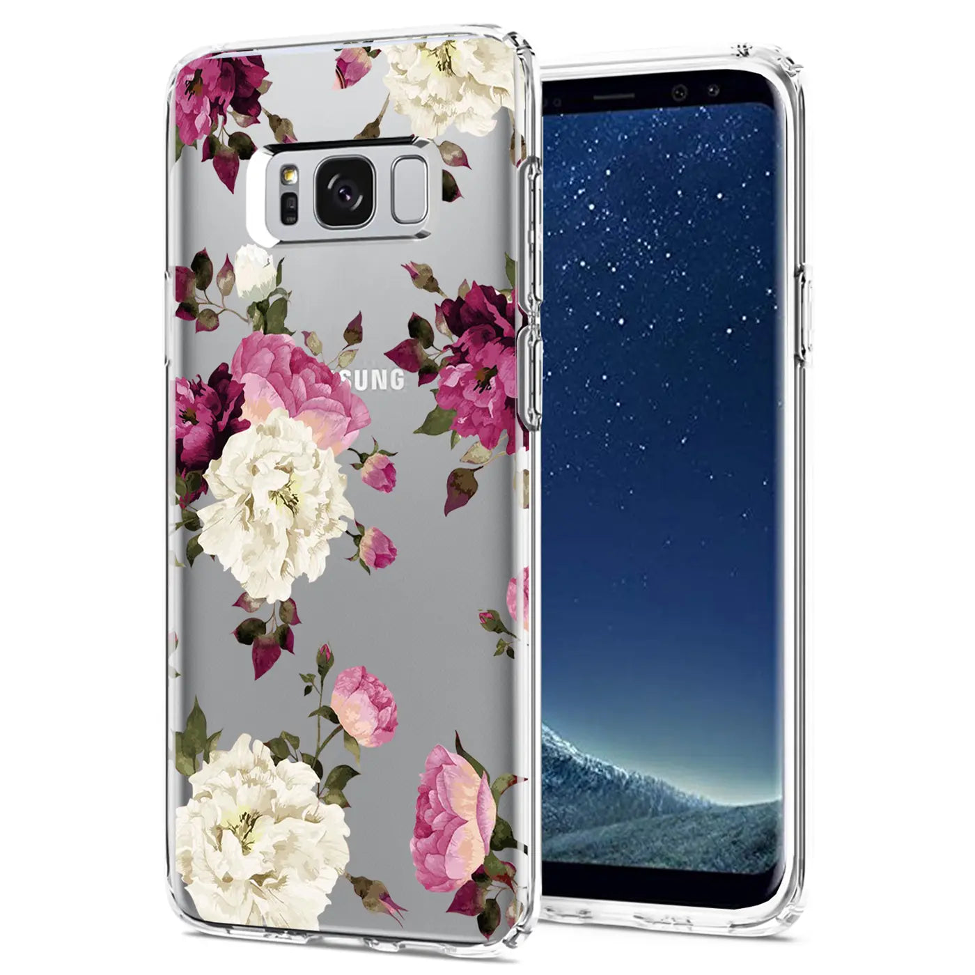 Samsung Galaxy S8 Hülle aus TPU mit Blumenmuster, Vorderansicht.