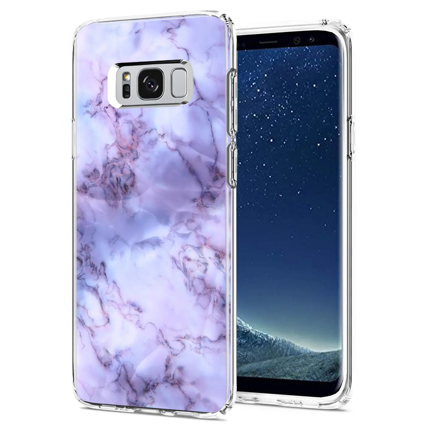 Lila Marmor TPU Hülle für Samsung Galaxy S8 Plus, von vorne leicht schräg