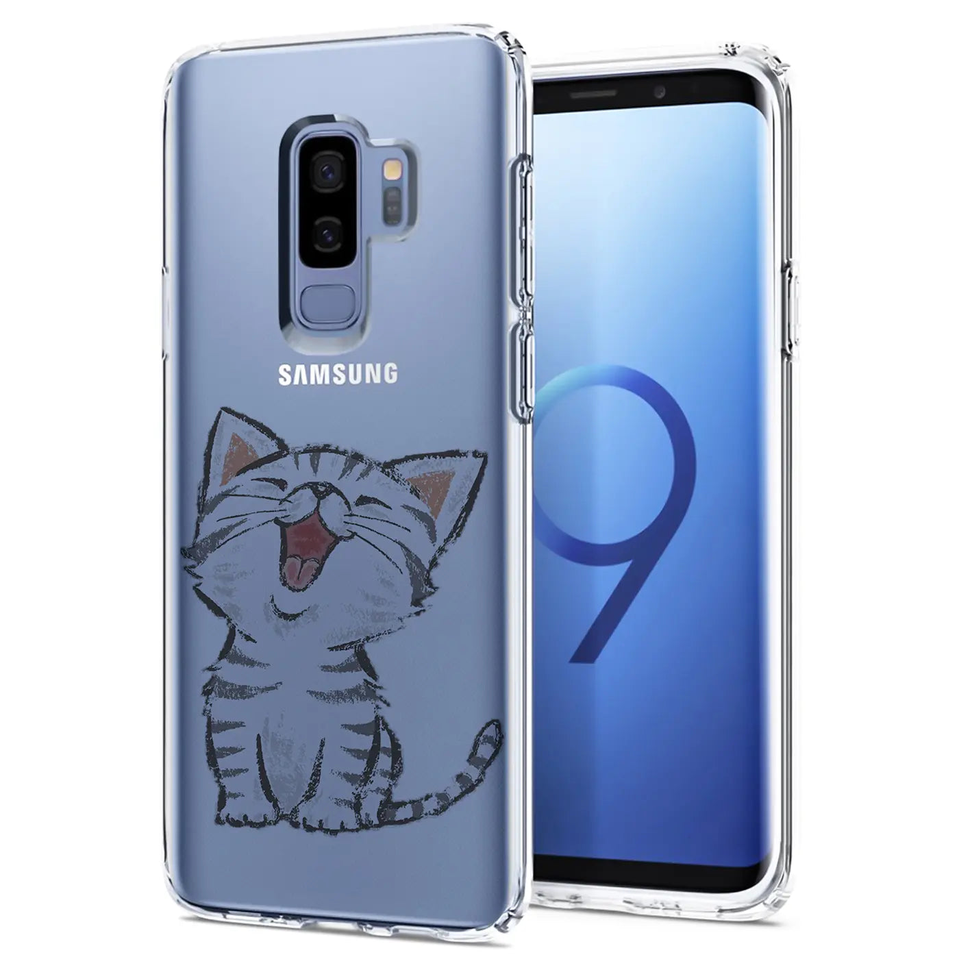 Transparente TPU-Hülle mit Katzenmotiv für Samsung Galaxy S9 Plus, von vorne.