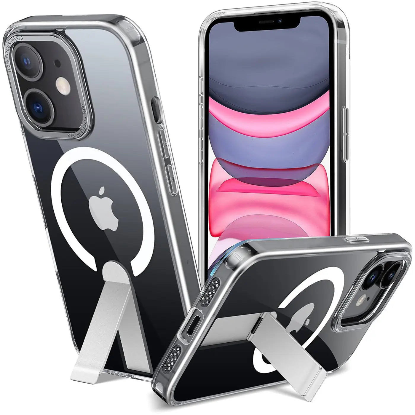 iPhone 11 Hülle, transparent, mit MagSafe & Ständer, verschiedene Winkel