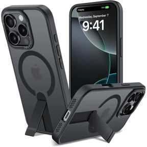 Robuste iPhone 16 Pro Hülle mit integriertem Kickstand, starkem Magnetring für MagSafe und stoßfestem Gehäuse