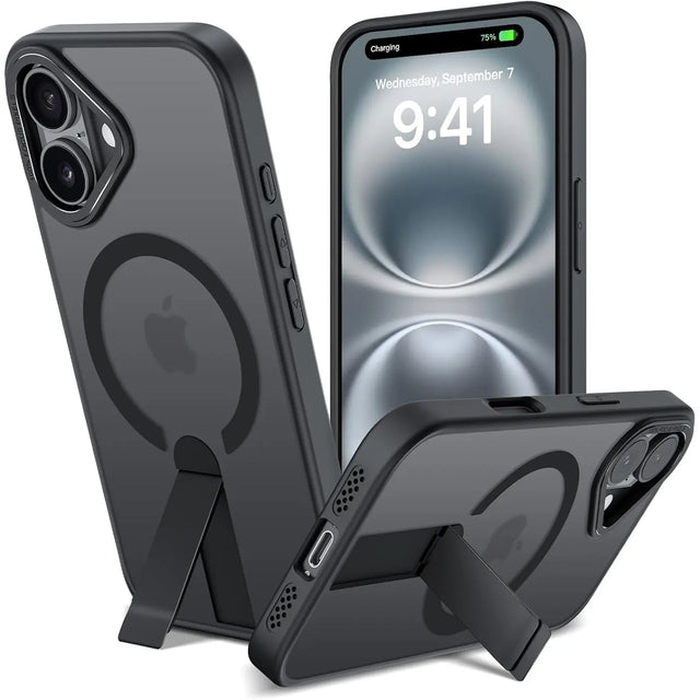 Robuste iPhone 16 Hülle mit integriertem Kickstand, starkem Magnetring für MagSafe und stoßfestem Gehäuse