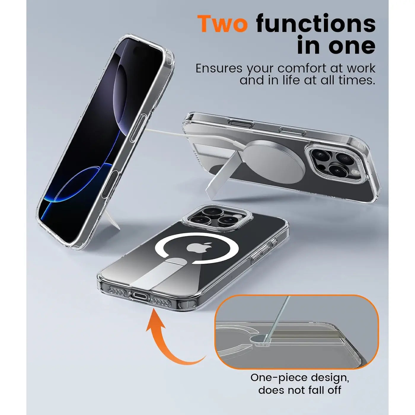 Transparente Hülle mit integriertem Ständer für iPhone 16, MagSafe, aus Kunststoff