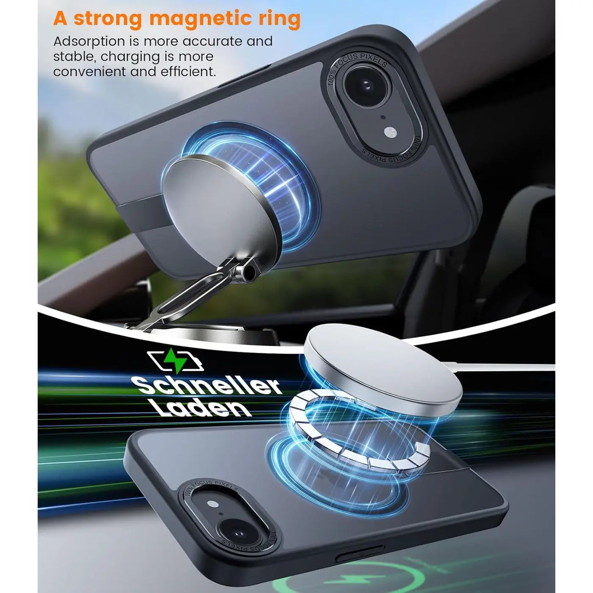 Robuste iPhone 16e Hülle mit integriertem Kickstand, starkem Magnetring für MagSafe und stoßfestem Gehäuse